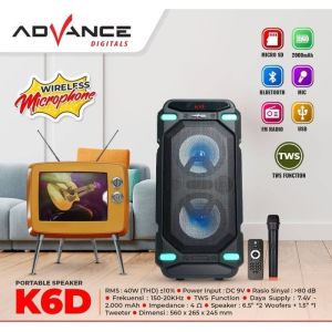 【READY STOCK】Advance K6D Speaker Bluetooth Portable Meeting Portable wireless Bluetooth 6.5 Inchi Double subwoofer