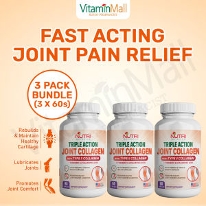 BUNDLE OF 3 - Nutri Botanics Joint Collagen Type II + Turmeric - Knee Joint Pain Relief Supplement Collagen Peptides