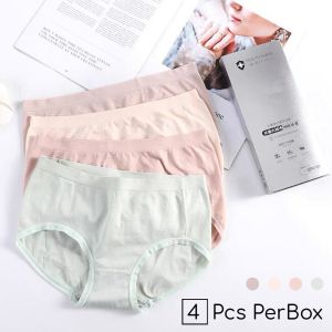 Women Panty 4 Pcs Per Box Graphene Antibacterial Underwear Lady Plain Panties 女性石墨烯抑菌纯色内裤 Seluar Dalam Wanita Ready Stock 210010 - ZK MALL
