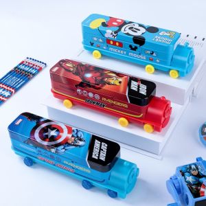 GONUUWGL รูปทรงรถไฟ กล่องดินสอสำหรับรถบัส ความจุมาก หลายชั้น กล่องปากกานักเรียน อุปกรณ์การเรียนสำหรับโรงเรียน ที่เหลาดินสอ กล่องใส่เครื่องเขียน โรงเรียนประถมศึกษาตอนต้น