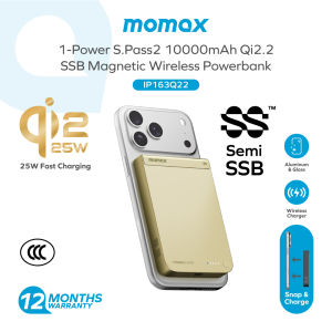 [CCC Certified] Momax [IP163Q22] 1-Power S.Pass² Qi2.2 Magnetic Wireless PowerBank 10000mAh