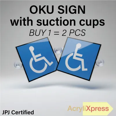 Tanda OKU Cermin Kenderaan | Sticker OKU Kereta JPJ | Removable Suction Cup Sign (Lulus JPJ)