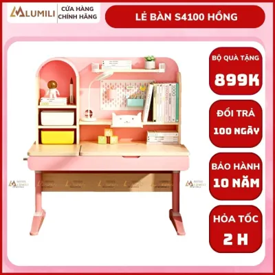 Bộ bàn học chống gù gỗ tự nhiên cao cấp Lumili S4100 size lớn nâng hạ độ cao tay quay điều chỉnh nghiêng dễ dàng