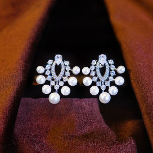 SEQUITO Noble Bridal Wedding Party Ear Jewlery Pave Setting AAAAA CZ Zirconia White Gold Plated Pearl Hollow Drop Earrings SE1040