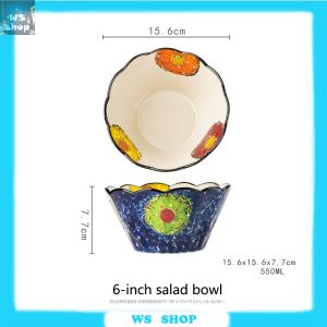 ใหม่เซรามิคที่จับถ้วยซุปชามสลัดชามก๋วยเตี๋ยว Binaural ซุปเครื่องใช้บนโต๊ะอาหารเซรามิคโบฮีเมียในครัวเรือนอบกระทะชามใน-เคลือบบนโต๊ะอาหาร