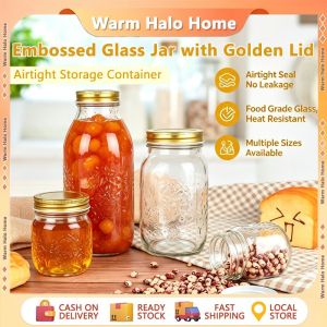 Jam Bottle with A Golden Lid Glass Bottle Honey Strawberry Jam Fruit Jam Jar Seal Jar Sauce Bottle 300/500ml