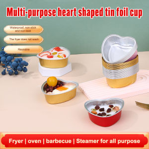 10pcs Reusable Baking mold Aluminum Foil Round Heart & Rectangle Dessert Cups with Lid Baking Cups