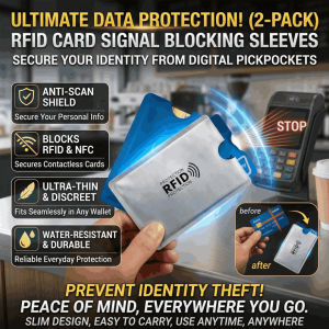 [1 Second to Block Unauthorized Scanning] Aluminum Foil Anti-Magnetic Anti-Theft Card Sleeve RFID/NFC Blocking Safty Bank Card Holder Wallet
