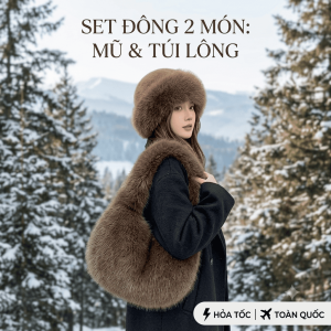 Combo Mũ Lông & Túi Lông Mùa Đông - Bộ Đôi Phụ Kiện Lông Thỏ Nhân Tạo Ấm Áp Phong Cách Hàn Quốc