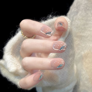 [SG Stock] Cat Eye Diamond Press-On Nails Short Square Rhinestone Fake Nails Kit XS S M