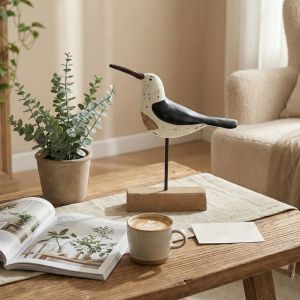 KIDS HOME Được làm thủ công Tượng chim bằng gỗ Mộc mạc Trang trí Tượng chim đuôi dài Tượng nghệ thuật Sáng tạo Tác phẩm điêu khắc chim Phòng khách