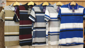 [HCM] Áo Thun Cổ Trụ Trung Niên From Rộng Tay Lỡ Sọc Ngang Thanh Lịch SUNMEN Size Từ 50 - 85kg