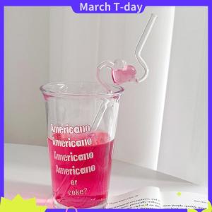 March หลอดแก้วใสรูปหัวใจน่ารักทนความร้อนสำหรับเด็กผู้หญิงหลอดแก้วใสสำหรับดื่มน้ำผลไม้ใช้ในบ้านใช้ซ้ำได้