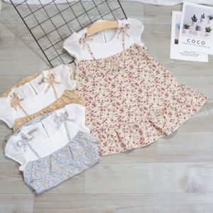 Váy/Đầm Bé Gái Lụa Hoa Tay Phồng Phối Đô Cao Cấp Cho Bé Từ 8-22kg