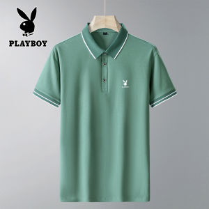 PLAYBOY t shirt Summer New Trend Wild Embroidery Mens 100% Cotton T-shirt Polo neck Polo shirt for men（M-4XL）