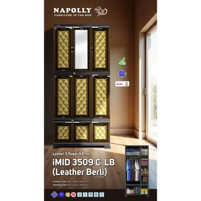 NAPOLLY JUMBO - LEMARI PAKAIAN 3 PINTU GANTUNG KACA KUNCI IMID 3509 [NAPBOX]