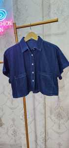 [7 Queen] Kemeja Crop Jeans import - kemeja crop.