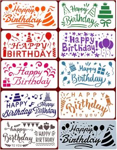 Happy Birthday Stencil9Pcs Birthday StencilsCake Stencils Happy Birthday Letters Painting StencilHappy Birthday Stencils for Cakes Card Making ScrapbookBirthday Ballon Love Heart Candle Templates