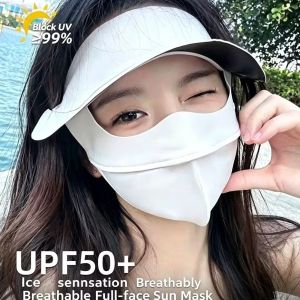 Ice Silk 3D Integrated Sun Face Mask with Brim Full Face UV Protection Visor Hat