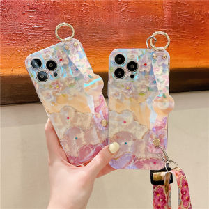 [GFAITH] Cherry Blossoms Case VIVO Y02S T1 5G Y55 5G Y30 5G Y77 5G Casing Casing Painting Flowers Soft Cover With Wrist Strap Holder and Lanyard
