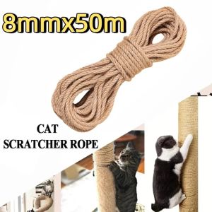 QEFEE 50M Sisal Rope Wear-resistant Reusable DIY Scratching Post Toy Rope Cat Accessories Brown Cat Climbing Frame Replacement Rope Pet Cat Scratchers
