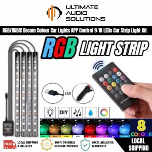 READY STOCK RGB/RGBIC Dream Colour Car Atmosphere Lights APP Control 9-18 LEDs Car Strip Light Kit DIY Installation