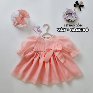 TT9 Váy đầm công chúa hồng RIOKIDS cho bé gái sơ sinh đi chơi tiệc thôi nôi đầy tháng
