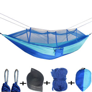 Canvas Double Hammock With Mosquito Net Hanging Bed Hanging Chair for Camping Outdoor Swing Travel Beach Backyard Hiking Multifunctional Portable Hammock