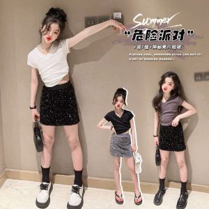 SETELAN ANAK PEREMPUAN BAJU REMAJA CEWEK SEQUIN SKORT CANTIK KEKINIAN IMPORT