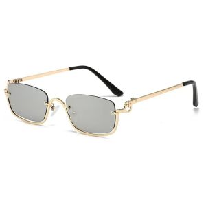 REEBO Nhỏ Kính mát vuông Hẹp Khung kim loại một nửa Kính mát Thời trang Hip Hop