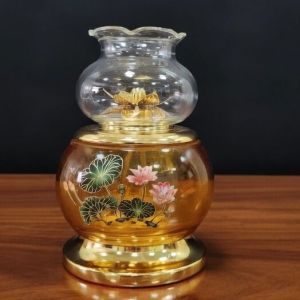 Đèn Lưu Ly Size LớnThờ Cúng Đặt Bàn Thờ Thần Tài chất Liệu Lưu Ly cao cấp Mã 050 Viền Vàng  - Đồ Cúng Bát Tràng