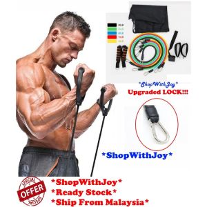 Msia Upgraded Lock 11pcs Exercise Resistance Bands Yoga Fitness Pilates Gym Kit raining Rope Pull String