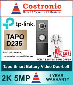 TP-Link Tapo D235 Smart Battery Video Doorbell 2K 5MP Night Vision Surveillance Camera with 210-Day Battery Life - 1 Year Local Warranty
