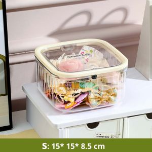 Desktop Storage Box Hair Accessories Storage Box Desktop Transparent Plastic Organizer with Pop Up Lid Press Open Hair Accessory Storage Waterproof for Bedroom Bathroom Vanity