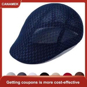 【CANAMEK】 Mùa hè thoáng khí Sun hat Beret cap Lưới rỗng rắn màu Beret hat mặt trời bảo vệ người đàn ông của phụ nữ Net hat phía trước cap