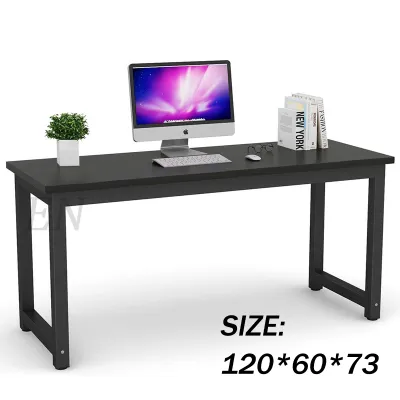 BLACK High Quality Modern Desk Study And Computer Table Solid Wood + Stainless Steel is Waterproof Scratch Proof Home Office Table(120/140*60*73CM)