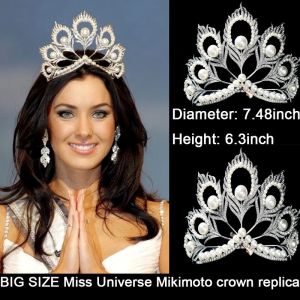 Levery Design Big Size Adjustable White Pearls Rhinestone Miss Universe Mikimoto crown Hair Accessories