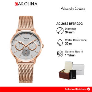 Jam Tangan Wanita Alexandre Christie Multifunction AC 2682 BFBRGDG Grey Dial Rose gold Stainless Steel Mesh Strap