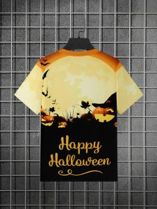 Mens Summer T-Shirt 3D-Printed O-Neck Short-Sleeve T-Shirt Pumpkin Halloween Horror Theme Horror Dark Style Party Men Clothes