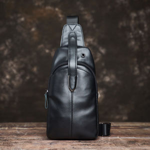 NUPUGOO Casual Chest Bag For Men Genuine Leather USB Charging Crossbody Sling Bag Black Youth Fashion Shoulder For 7.9 Inch iPad