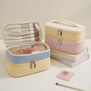 NEMOPH Large Capacity Double-layer Storage Bag Soft Material Zipper Closure Cosmetic Bag High-value Handheld Toilet Bag for Women Use
