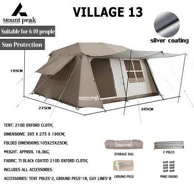 Village13 Mountpeak fully automatic tent full set of equipment waterproof and sun-proof two bedrooms and one living room/two-bedroom family tent for outdoor camping