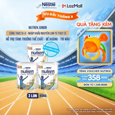 Bộ 3 Sữa Bột Dinh Dưỡng Y Học NESTLÉ NUTREN JUNIOR Xuất Xứ Thụy Sĩ Công Thức BIG Hỗ Trợ Tăng Trưởng Thể ChấtTrí NãoĐề Kháng Cho Bé 800G