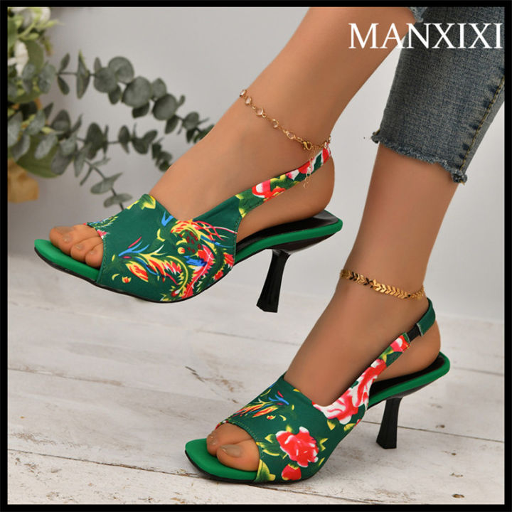 MANXIXI Fashion Women Beautiful Flowers Pattern cm High Heels Sandals  (35-43 Size) Lazada
