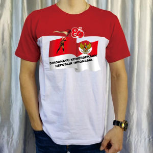 KAOS KATUN 28S/KAOS MERAH PUTIH TANGAN PENDEK/KAOS 17 AGUSTUS 45./HUT 80