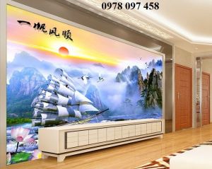 Tranh 3D - thuyền buồm xuôi gió
