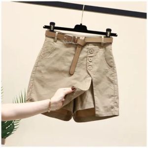 Korean Fashion Slimming Skort Elastic Waist Skirt Split Short Cargo Pants