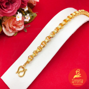 สร้อยข้อมือทองลายทาโร่ห้อยจี้หัวใจ ความยาว 9 นิ้ว ชุบทอง ทองปลอม ใส่ได้ทุกโอกาส ใส่อาบน้ำได้ รูปถ่ายจากสินค้าจริง