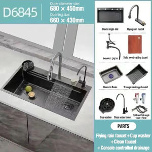 Kitchen sink 304 stainless steel 3.0MM thickness single sink multi-functional sink waterfall sink(with pull-out faucet)