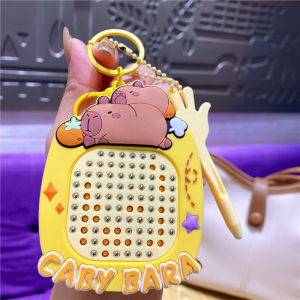 Oldlaiben 2in1 Magnetic Capybara Drawing Board Keychain Decompression Steel Ball Toy Keyring Bag Charm